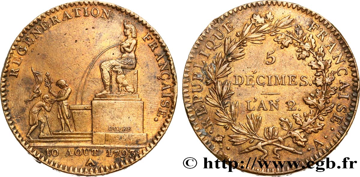 5 décimes, Régénération française 1793 Paris F.172A/1 BB50 