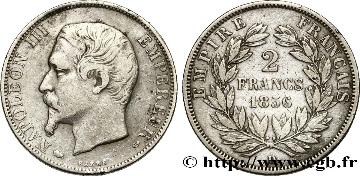 2 francs Napoléon III, tête nue 1856 Lyon F.262/8 fSS 