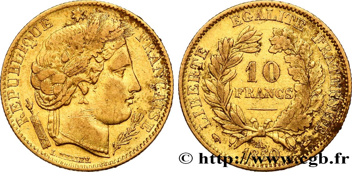 10 francs or Cérès, IIe République 1850 Paris F.504/2 BC+ 
