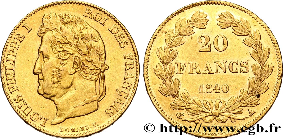 20 francs or Louis-Philippe, Domard 1840 Paris F.527/22 AU52 