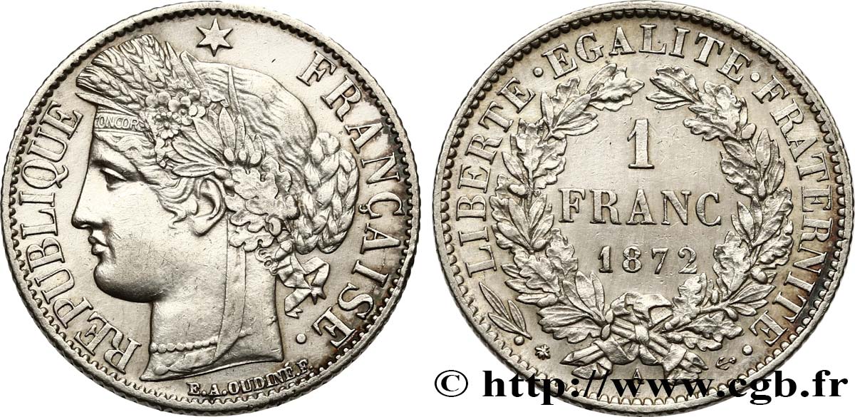 1 franc Cérès, IIIe République 1872 Paris F.216/5 q.SPL 