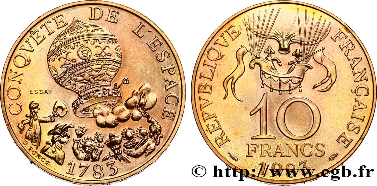 Essai de 10 francs Conquête de l’Espace 1983 Pessac F.367/1 SPL 