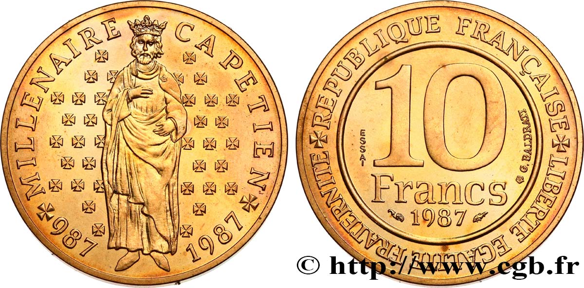 Essai de 10 francs Millénaire Capétien 1987 Pessac F.371/1 SPL64 