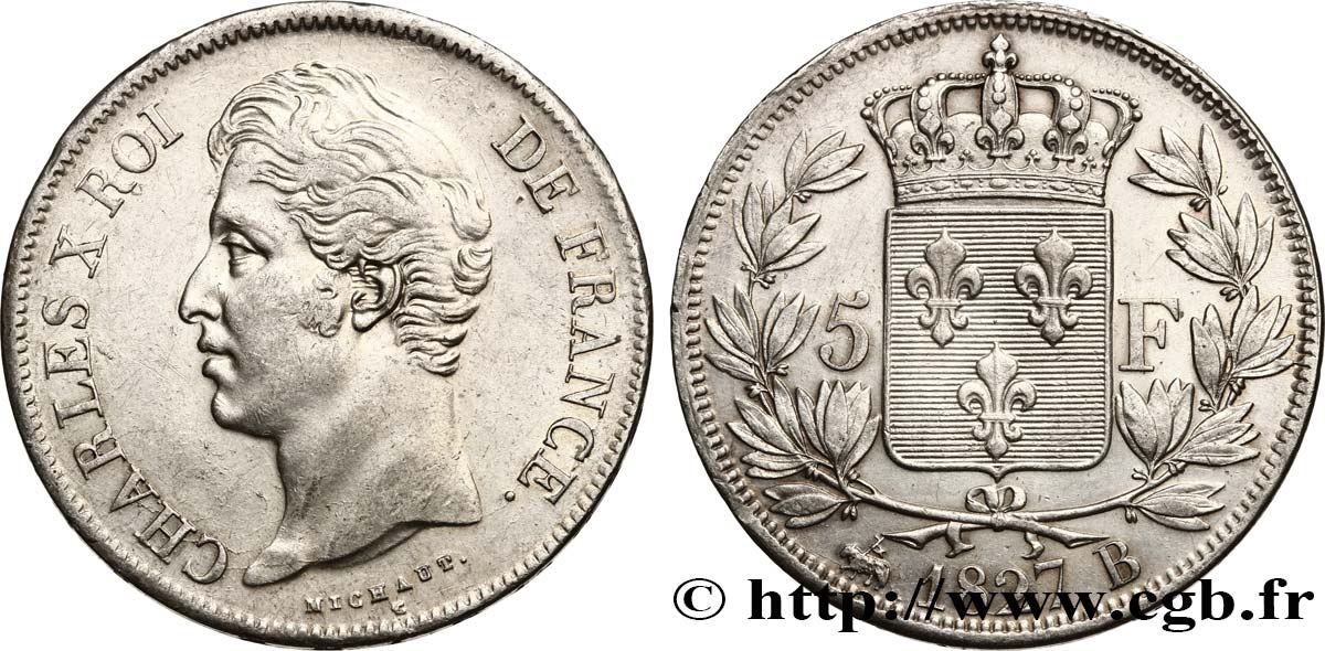 5 francs Charles X, 2e type 1827 Rouen F.311/2 TTB52 