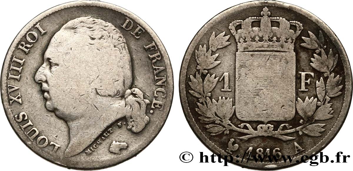 1 franc Louis XVIII 1816 Paris F.206/1 fS 