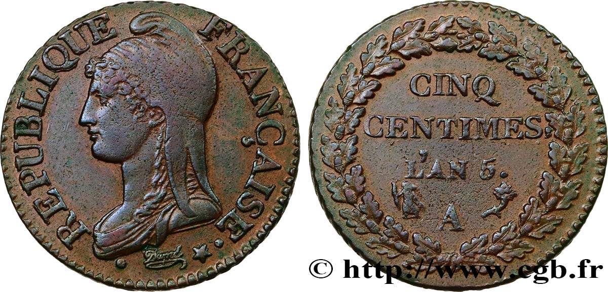 Cinq centimes Dupré, grand module 1797 Paris F.115/1 SS50 