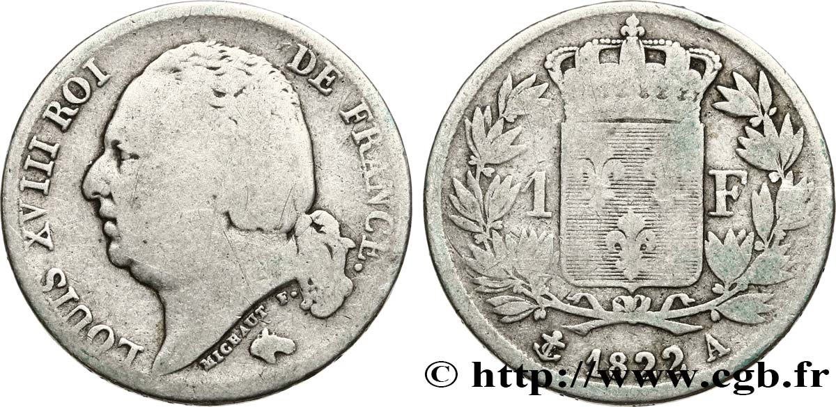 1 franc Louis XVIII 1822 Paris F.206/40 SGE12 