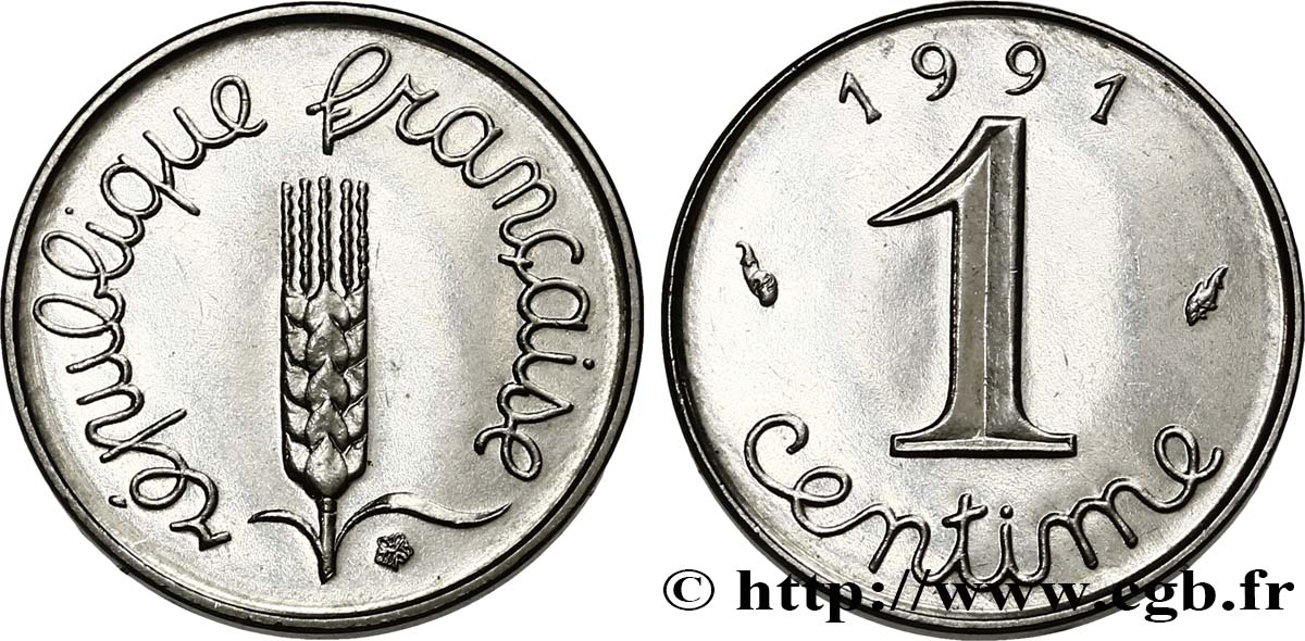 1 centime Épi, frappe monnaie 1991 Pessac F.106/48 MS62 