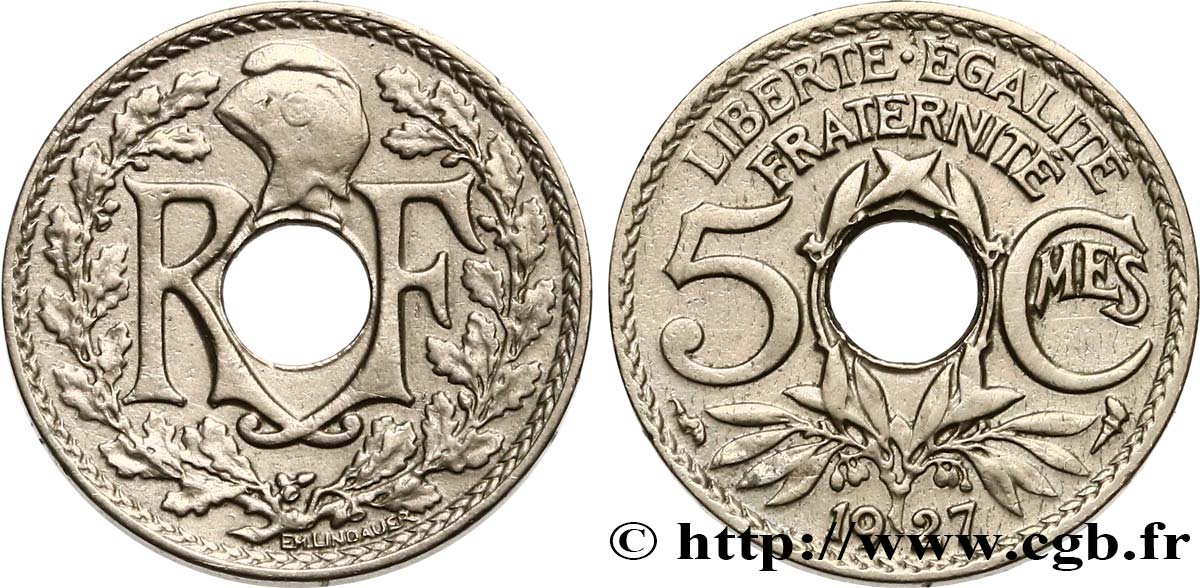 5 centimes Lindauer, petit module 1927  F.122/12 XF 