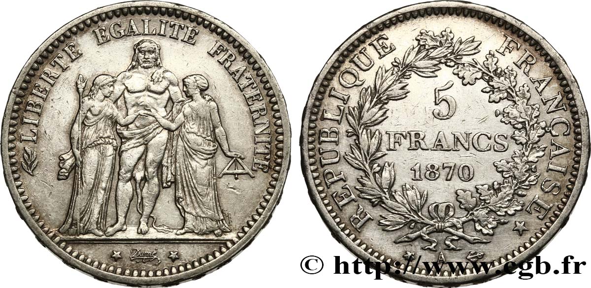 5 francs Hercule 1870 Paris F.334/1 TTB 