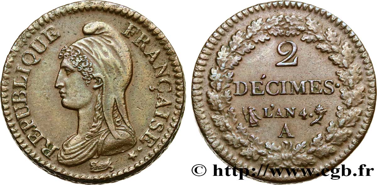 2 décimes Dupré 1796 Paris F.145/1 EBC55 