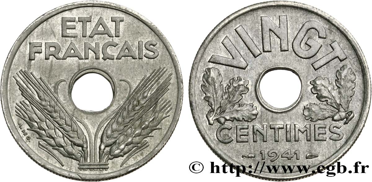 VINGT centimes État français 1941  F.152/2 fST63 