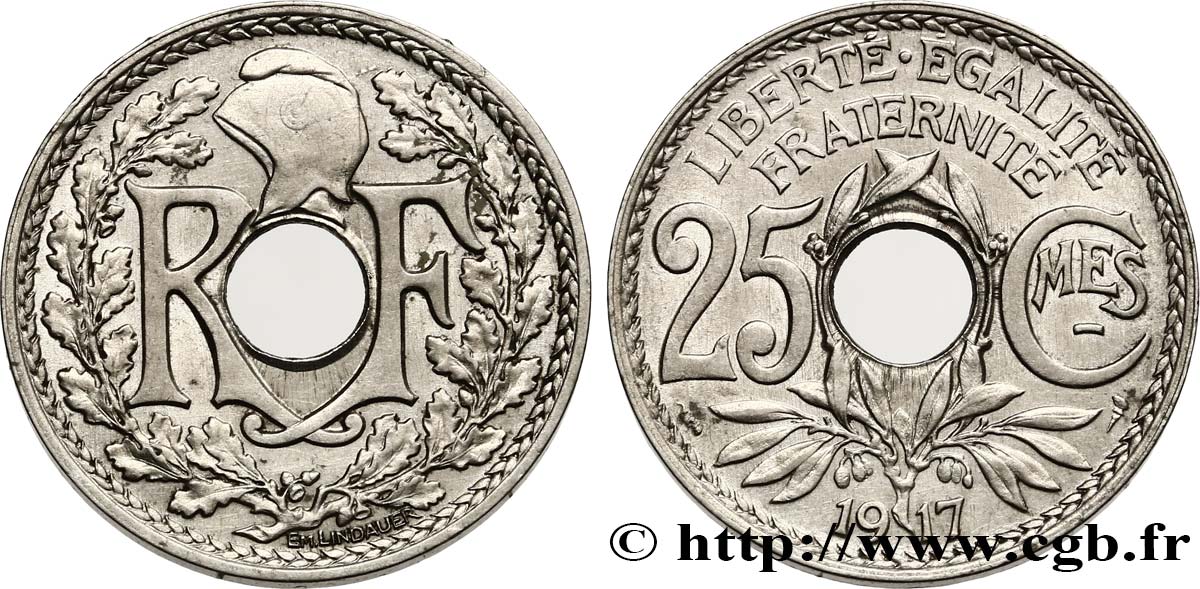 25 centimes Lindauer, Cmes souligné 1917  F.170/5 AU 