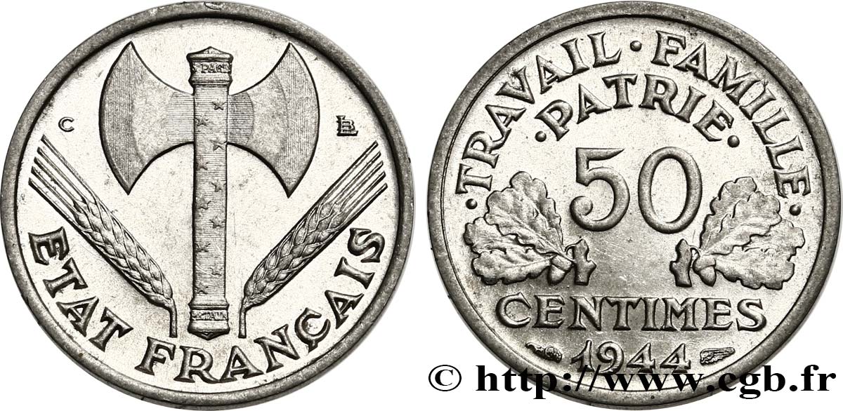 50 centimes Francisque, légère 1944 Castelsarrasin F.196/6 MS62 
