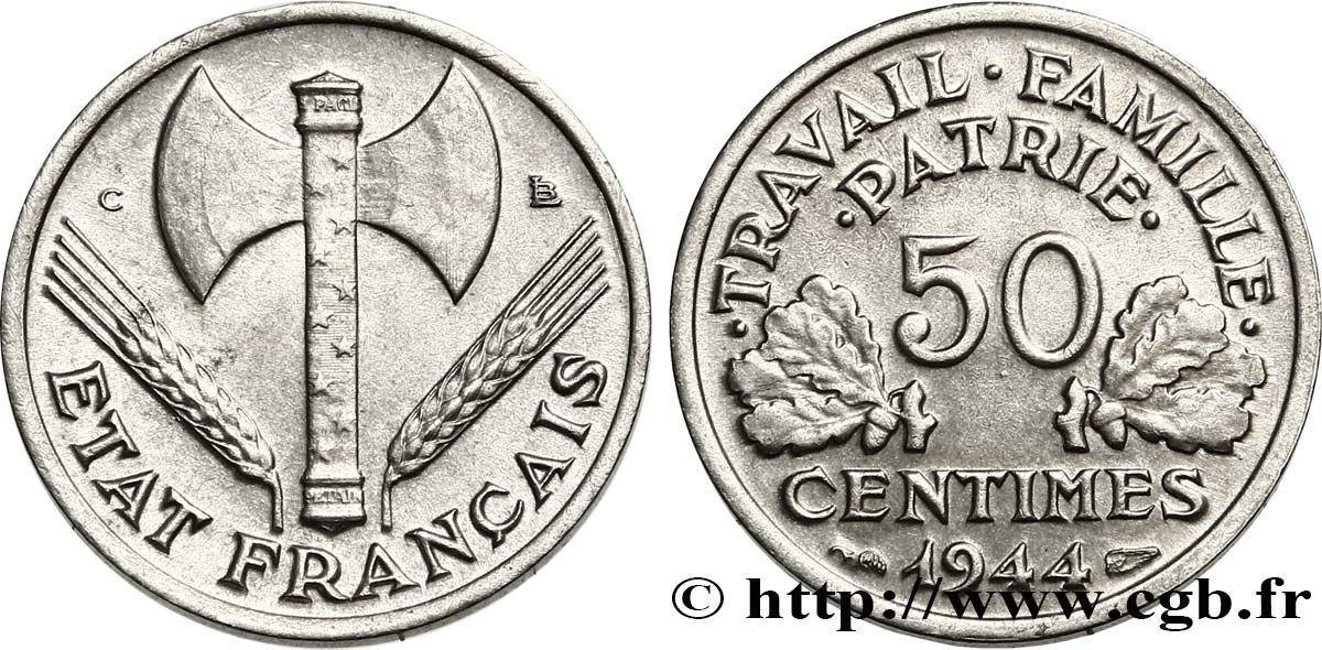 50 centimes Francisque, légère 1944 Castelsarrasin F.196/6 SS52 