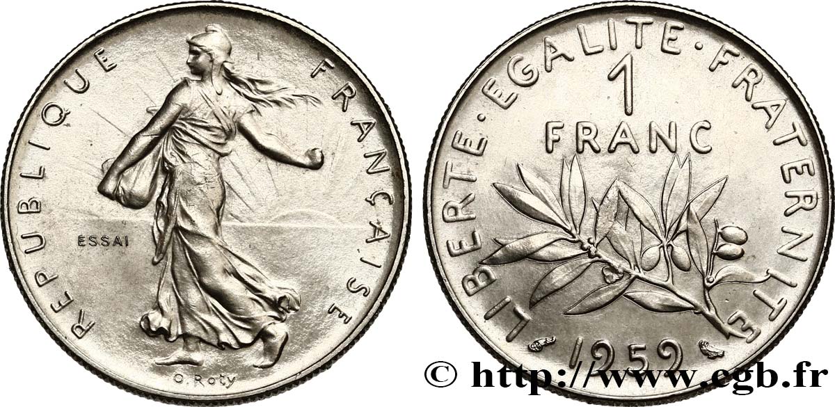 Essai de 1 franc Semeuse, nickel 1959 Paris F.226/3 VZ61 