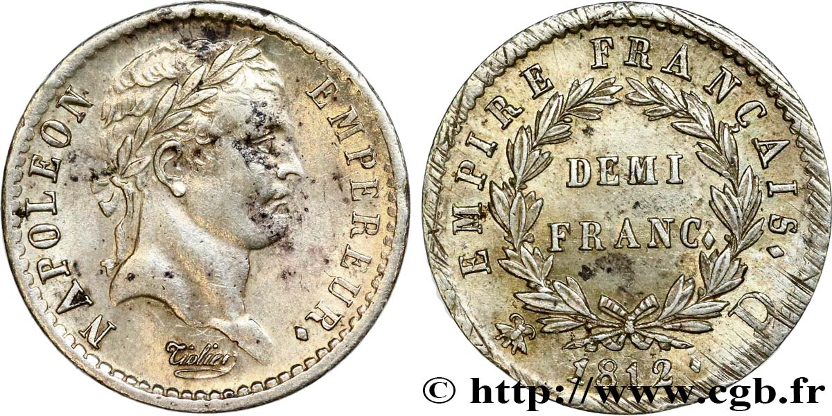 Demi-franc Napoléon Ier tête laurée, Empire français 1812 Lyon F.178/37 EBC 