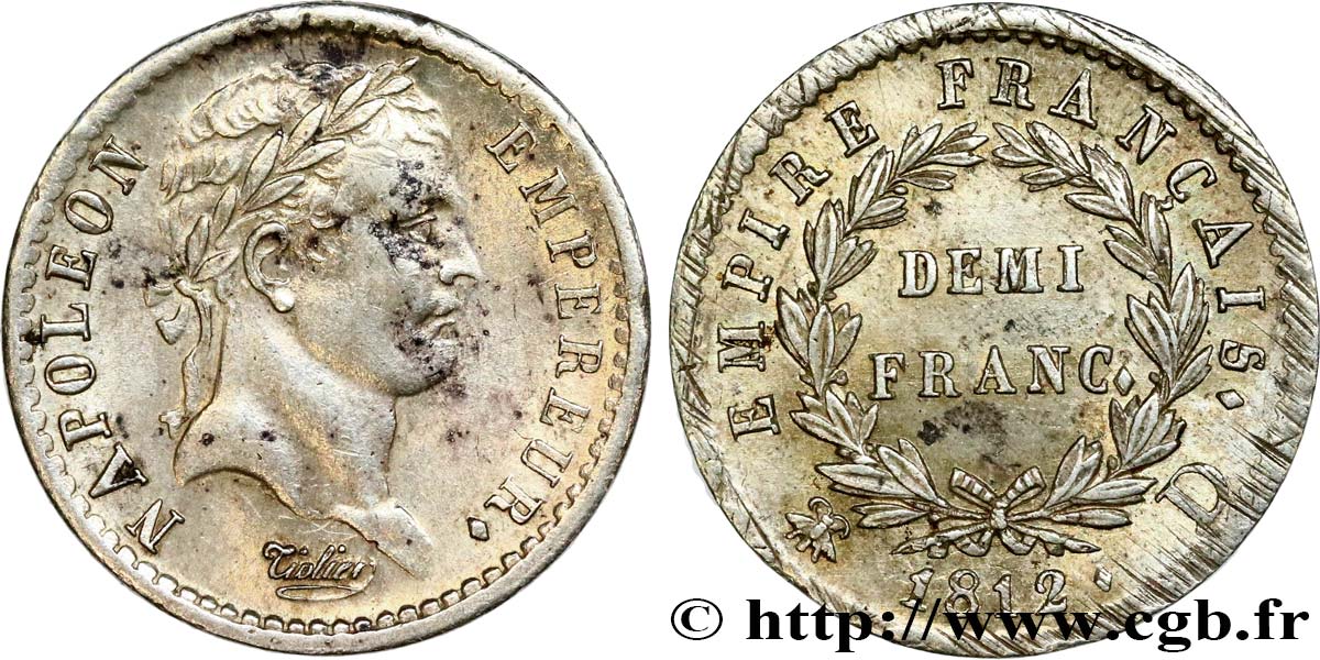 Demi-franc Napoléon Ier tête laurée, Empire français 1812 Lyon F.178/37 VZ 