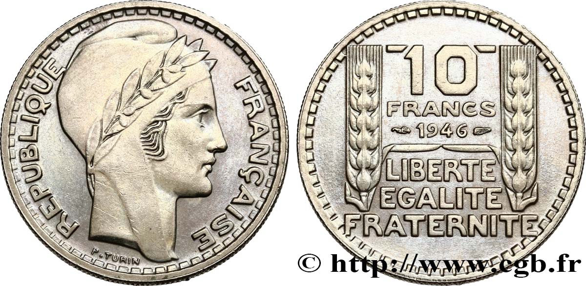 10 francs Turin, grosse tête, rameaux longs 1946 Paris F.361/3 SUP 