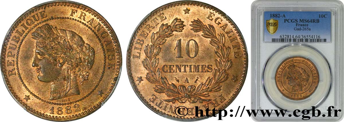 10 centimes Cérès 1882 Paris F.135/26 fST64 PCGS