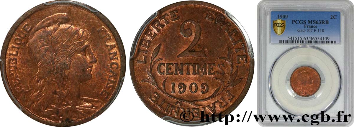 2 centimes Daniel-Dupuis 1909 Paris F.110/12 SPL63 PCGS