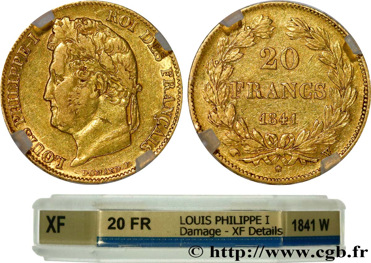 20 francs or Louis-Philippe, Domard, Tranche Fautée 1841 Lille F.527/26 SS GENI