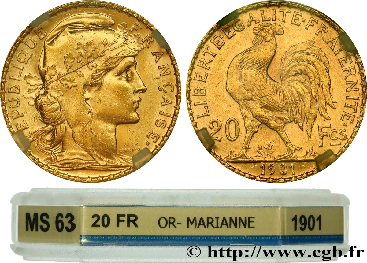20 francs or Coq, Dieu protège la France 1901 Paris F.534/6 MS63 GENI