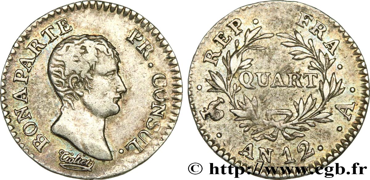 Quart (de franc) Bonaparte Premier Consul 1804 Paris F.157/1 TTB40 