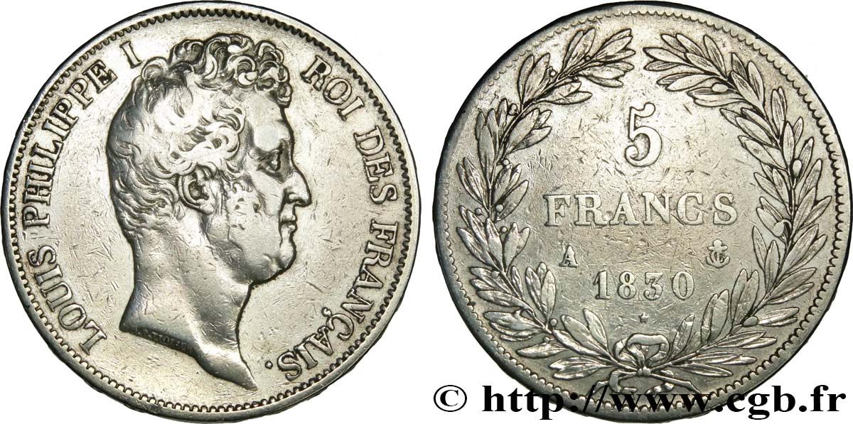 5 francs type Tiolier avec le I, tranche en relief 1830 Paris F.316/1 q.BB 