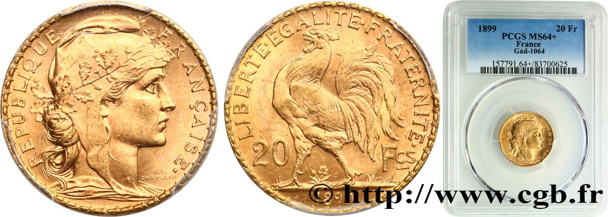 20 francs or Coq, Dieu protège la France 1899 Paris F.534/2 SC64 PCGS