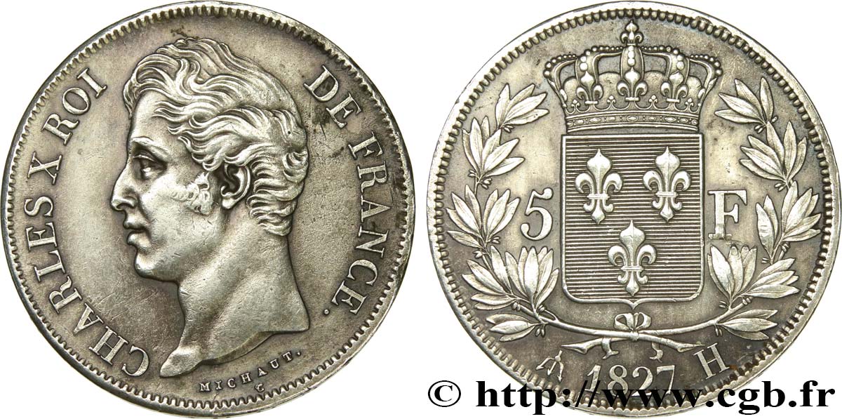 5 francs Charles X, 2e type 1827 La Rochelle F.311/5 SUP 