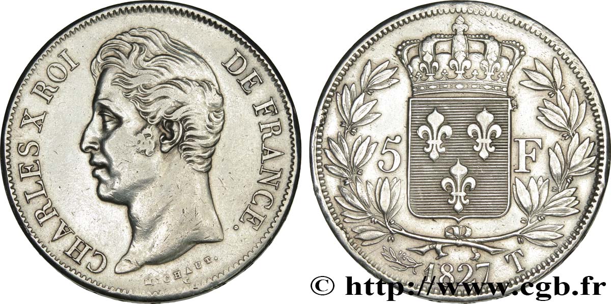 5 francs Charles X, 2e type 1827 Nantes F.311/12 BB 