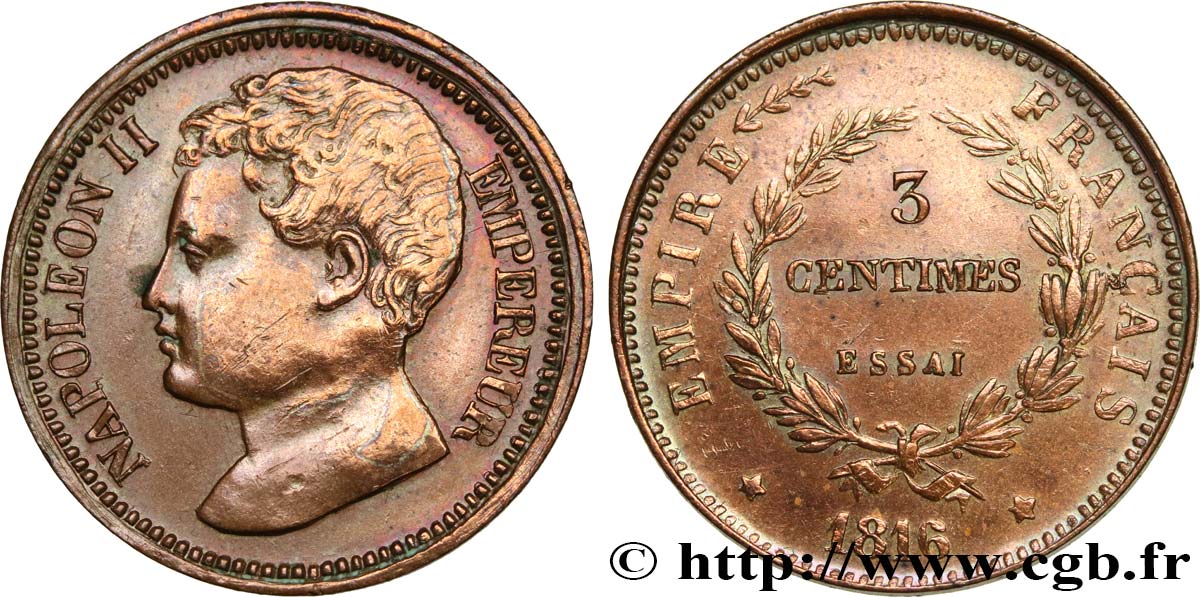 Essai de 3 centimes en bronze 1816  VG.2414  TTB+ 