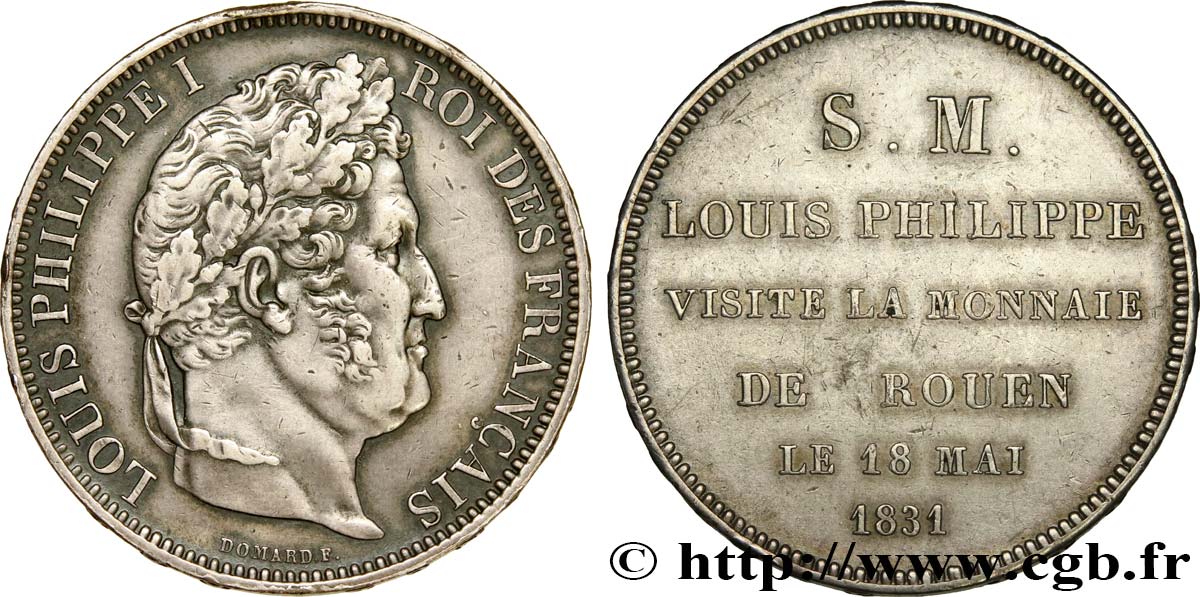 Monnaie de visite, module de 5 francs, pour Louis-Philippe à la Monnaie de Rouen 1831 Rouen VG.2825  VZ 