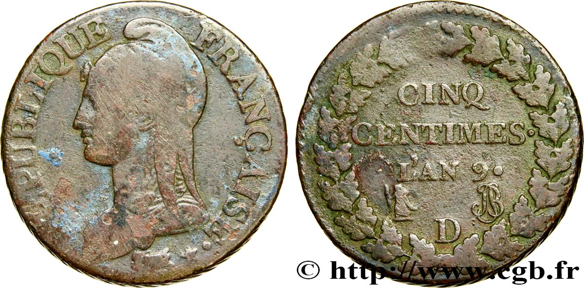 Cinq centimes Dupré, grand module 1801 Lyon F.115/157 BC20 