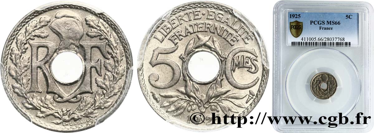5 centimes Lindauer, petit module 1925 Paris F.122/10 ST66 PCGS