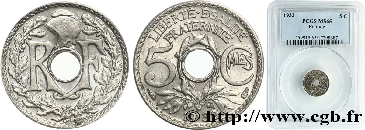 5 centimes Lindauer, petit module 1932 Paris F.122/15 ST65 PCGS