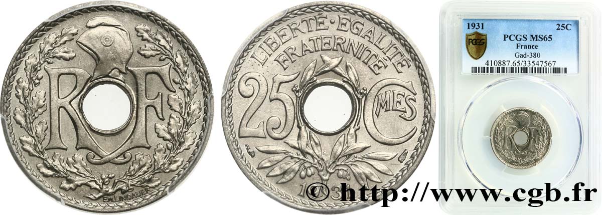 25 centimes Lindauer 1931  F.171/15 FDC65 PCGS