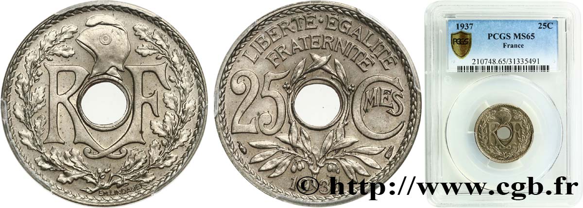25 centimes Lindauer 1937  F.171/20 ST65 PCGS