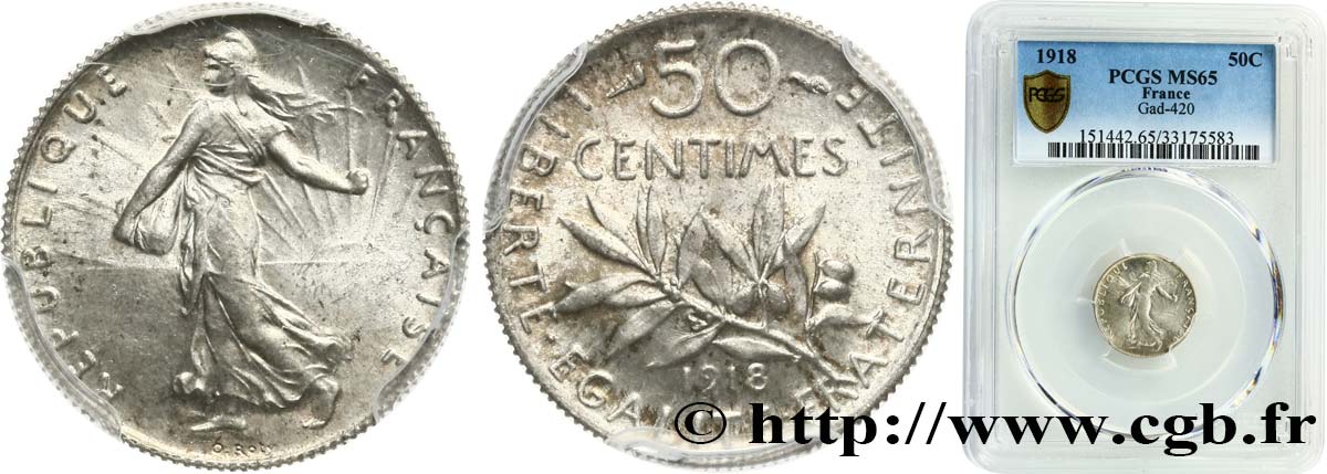 50 centimes Semeuse 1918  F.190/25 FDC65 PCGS