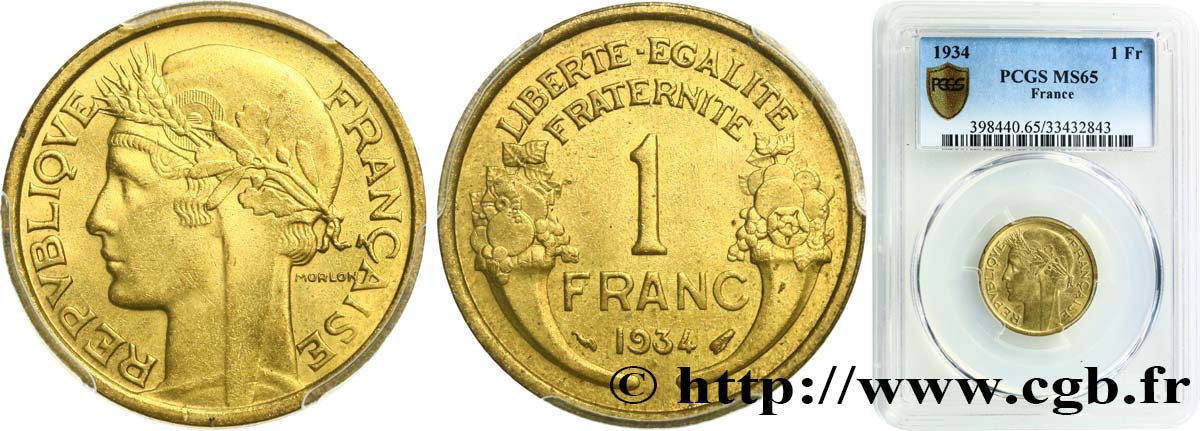 1 franc Morlon 1934 Paris F.219/5 FDC65 PCGS