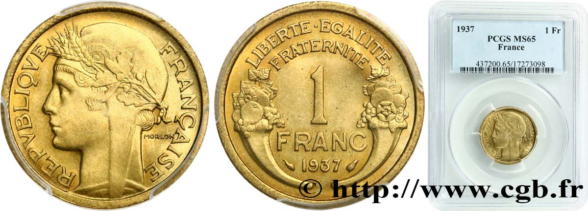 1 franc Morlon 1937 Paris F.219/8 FDC65 PCGS