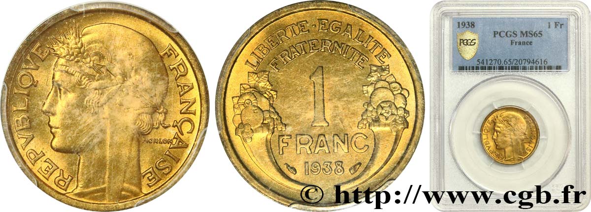 1 franc Morlon 1938 Paris F.219/9 ST65 PCGS