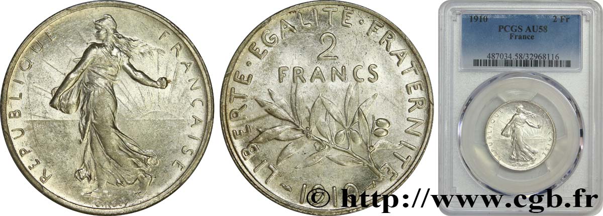 2 francs Semeuse 1910  F.266/12 SPL58 PCGS