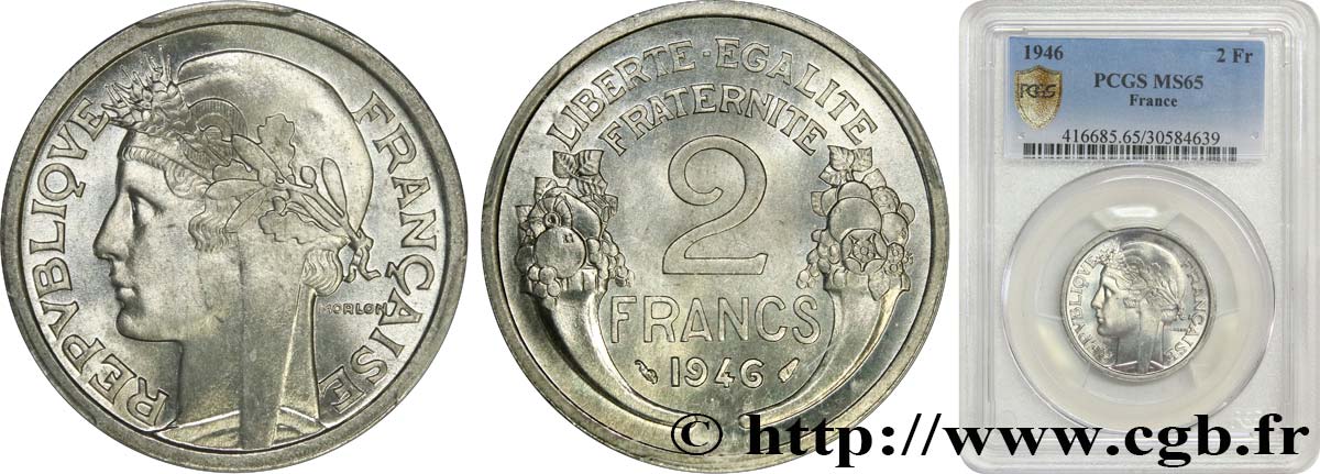 2 francs Morlon, aluminium 1946  F.269/8 FDC65 PCGS