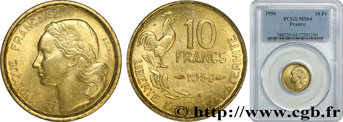 10 francs Guiraud 1950  F.363/2 SPL64 PCGS