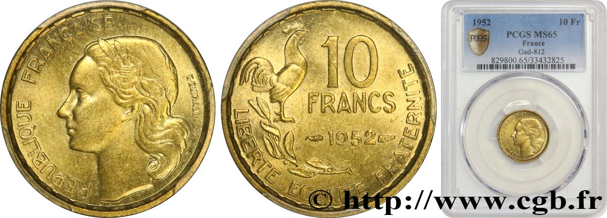 10 francs Guiraud 1952  F.363/6 FDC65 PCGS