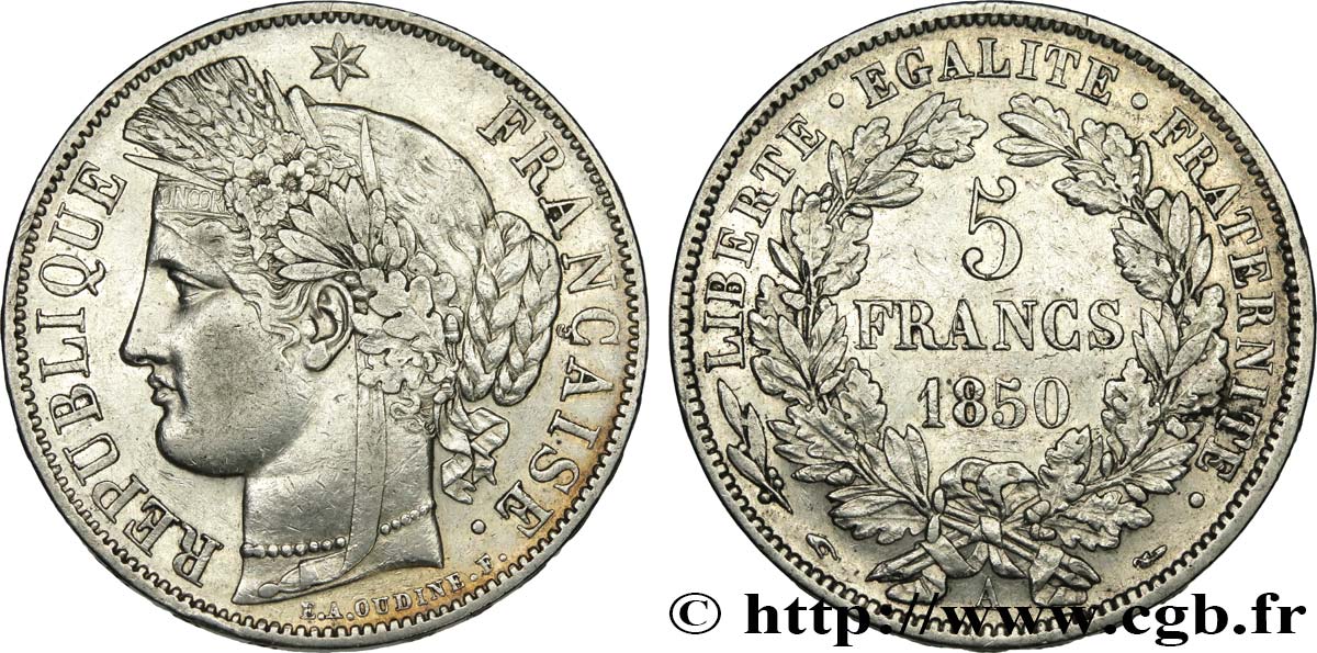 5 francs Cérès, IIe République 1850 Paris F.327/4 SS 