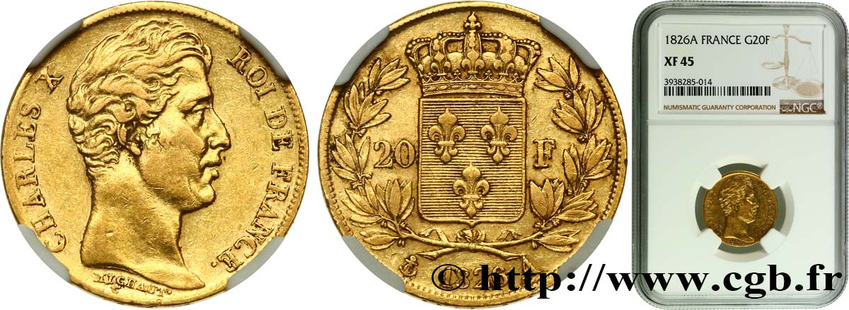 20 francs or Charles X 1826 Paris F.520/3 XF45 NGC