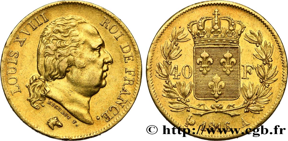 40 francs or Louis XVIII 1816 Paris F.542/1 TTB45 